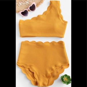 Bathing Suit XL 2-PC Textured Mustard Yellow Cute!